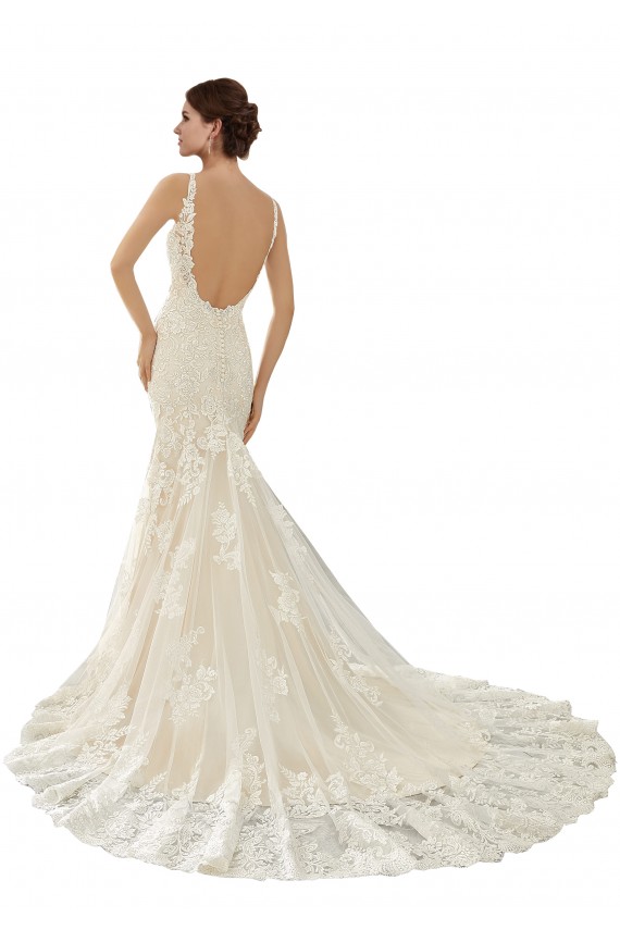 Ivoire & Champagne Sirène Col V Dentelle Robes de mariée en Gros
