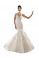 Ivoire & Champagne Sirène Col V Tulle Dentelle Classique Robes de mariée en Gros