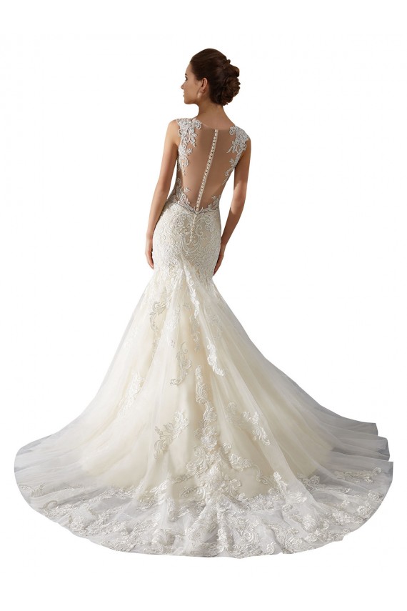 Ivoire & Champagne Sirène Col V Tulle Dentelle Robes de mariée en Gros