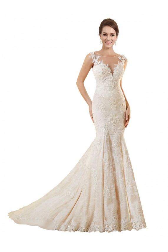 Ivoire & Champagne Sirène Illusion Dentelle Robes de mariée en Gros