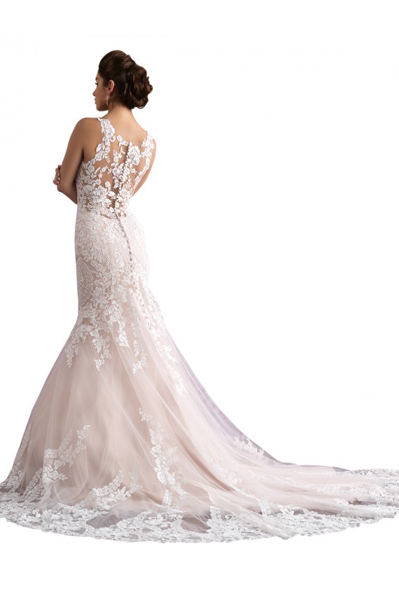 Ivoire & Champagne Sirène Illusion Traîne cathédrale Tulle Dentelle Robes de mariée en Gros