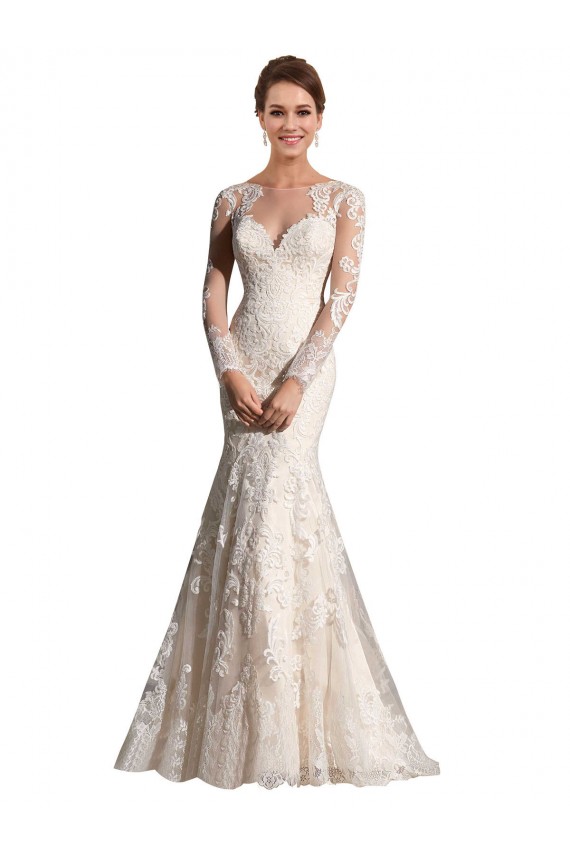 Ivoire & Champagne Sirène Illusion Tulle Dentelle Robes de mariée en Gros