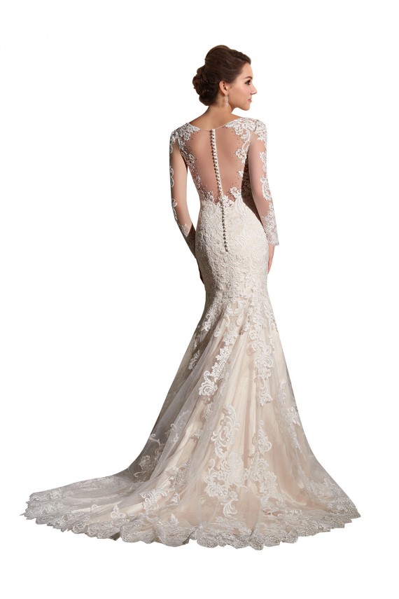 Ivoire & Champagne Sirène Illusion Tulle Dentelle Robes de mariée en Gros
