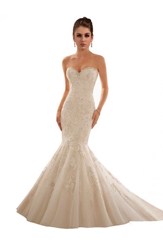 Ivoire & Champagne Sirène Tulle Dentelle Robes de mariée en Gros