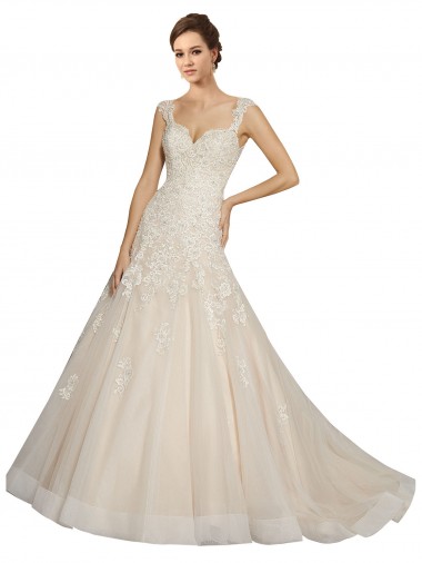 Ivoire & Champagne Sirène Tulle Dentelle Robes de mariée en Gros