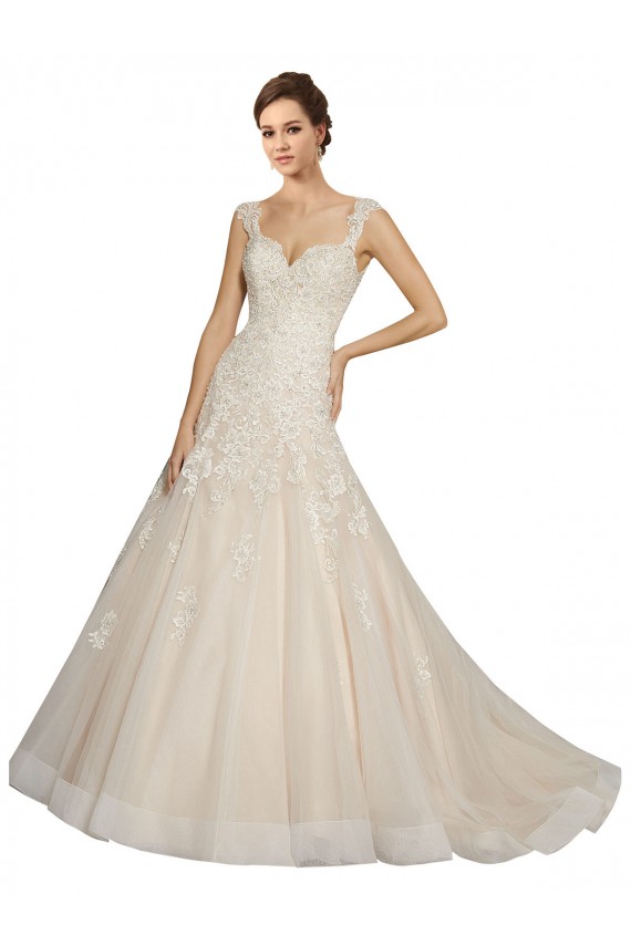 Ivoire & Champagne Sirène Tulle Dentelle Robes de mariée en Gros