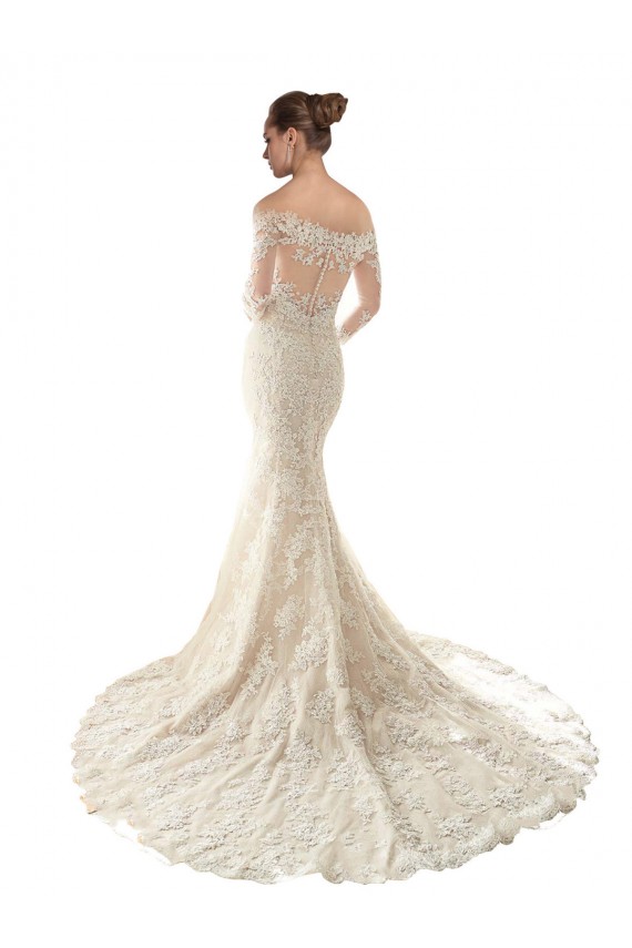 Ivoire & Champagne Sirène Épaule Dénudée Tulle Dentelle Robes de mariée en Gros