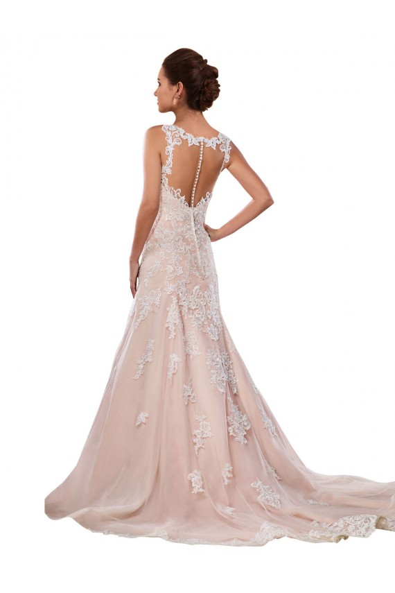 Ivoire & Champagne Trapèze Col V Dentelle Classique Robes de mariée en Gros