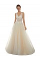 Ivoire & Champagne Trapèze Col V Tulle Dentelle Classique Robes de mariée en Gros