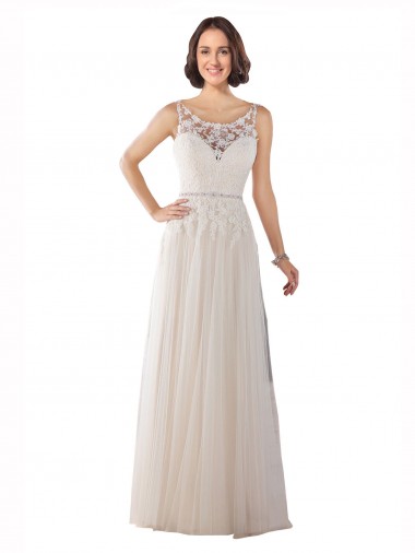 Ivoire & Champagne Trapèze Illusion Balayage train Tulle Boho Robes de mariée en Gros
