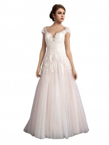 Ivoire & Champagne Trapèze Illusion Traîne cathédrale Tulle Dentelle Plage Robes de mariée en Gros