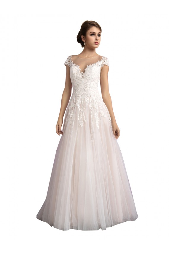 Ivoire & Champagne Trapèze Illusion Traîne cathédrale Tulle Dentelle Plage Robes de mariée en Gros