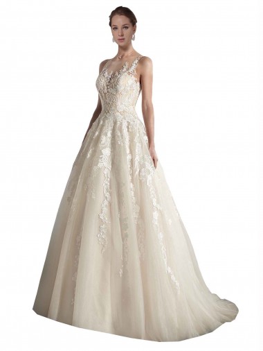 Ivoire & Champagne Trapèze Illusion Tulle Robes de mariée en Gros