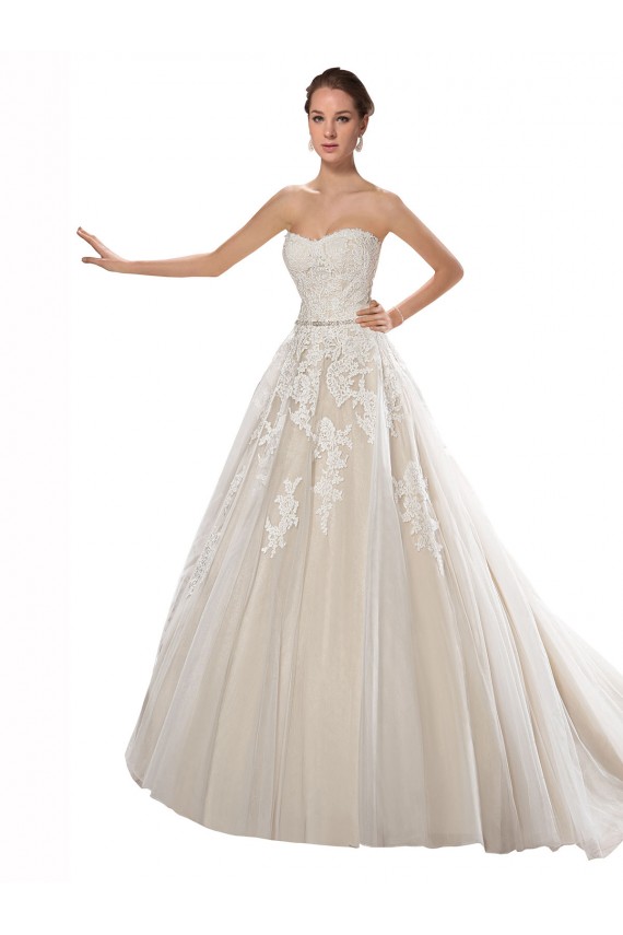 Ivoire & Champagne Trapèze Sans bretelle Tulle Dentelle Robes de mariée en Gros