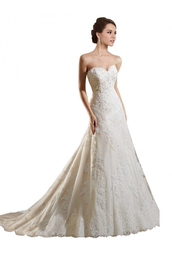 Ivoire & Champagne Trapèze Tulle Dentelle Robes de mariée en Gros