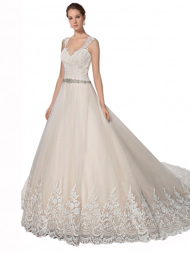 Ivoire & Champagne Trapèze Tulle Dentelle Robes de mariée en Gros