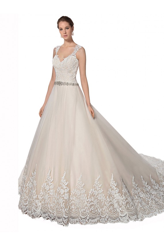 Ivoire & Champagne Trapèze Tulle Dentelle Robes de mariée en Gros