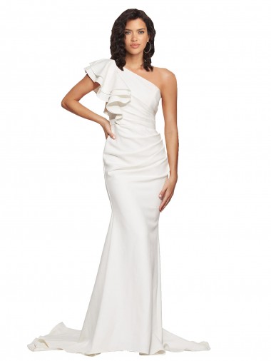 Ivoire Fourreau Balayage train Crêpe Stretch Longue Robes demoiselle d'honneur / Robes de bal en Gros