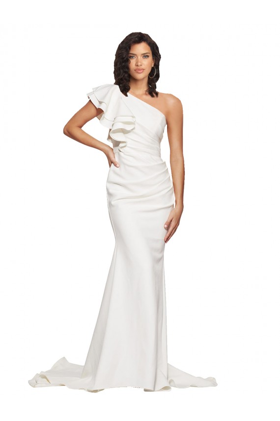 Ivoire Fourreau Balayage train Crêpe Stretch Longue Robes demoiselle d'honneur / Robes de bal en Gros