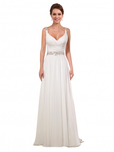 Ivoire Fourreau Col V Mousseline Classique Robes de mariée en Gros
