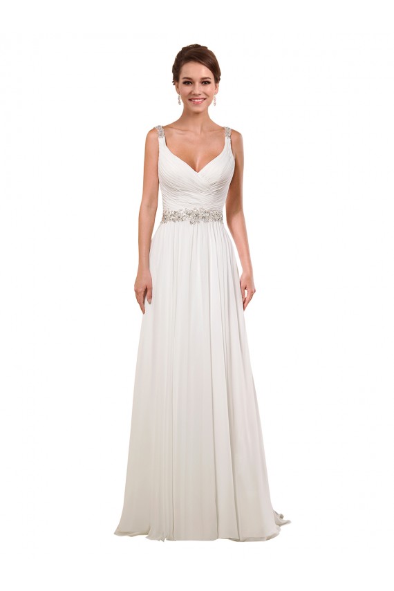 Ivoire Fourreau Col V Mousseline Classique Robes de mariée en Gros