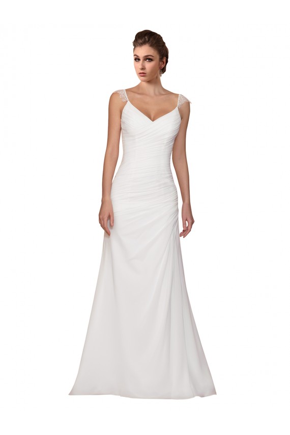 Ivoire Fourreau Col V Mousseline Robes de mariée en Gros