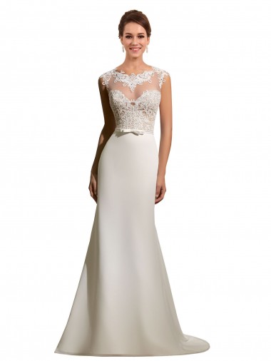 Ivoire Fourreau Illusion Mousseline Dentelle Robes de mariée en Gros