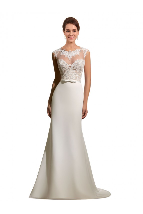 Ivoire Fourreau Illusion Mousseline Dentelle Robes de mariée en Gros