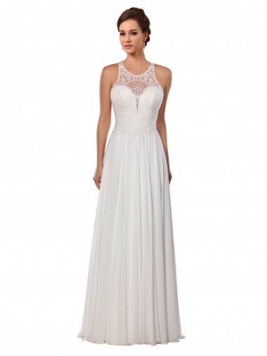 Ivoire Fourreau Illusion Mousseline Robes de mariée en Gros