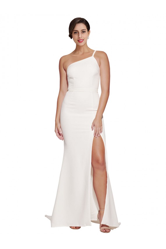 Ivoire Fourreau Sans bretelle Balayage train Crêpe Stretch Longue Robes demoiselle d'honneur / Robes de bal en Gros