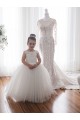 Ivoire Princesse Bateau Tulle Dentelle Longue Robes de demoiselle d'honneur - fillette en Gros