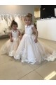 Ivoire Princesse Bateau Tulle Dentelle Longue Robes de demoiselle d'honneur - fillette en Gros