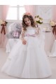 Ivoire Princesse Bateau Tulle Dentelle Longue Robes de demoiselle d'honneur - fillette en Gros