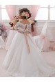 Ivoire Princesse Col Haut Tulle Dentelle Longue Robes de demoiselle d'honneur - fillette en Gros