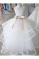 Ivoire Princesse Col Haut Tulle Dentelle Longue Robes de demoiselle d'honneur - fillette en Gros