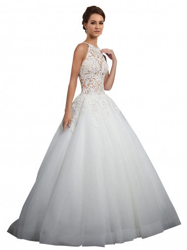 Ivoire Princesse Col Haut Tulle Dentelle Robes de mariée en Gros