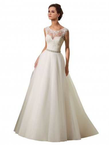 Ivoire Princesse Illusion Tulle Dentelle Robes de mariée en Gros