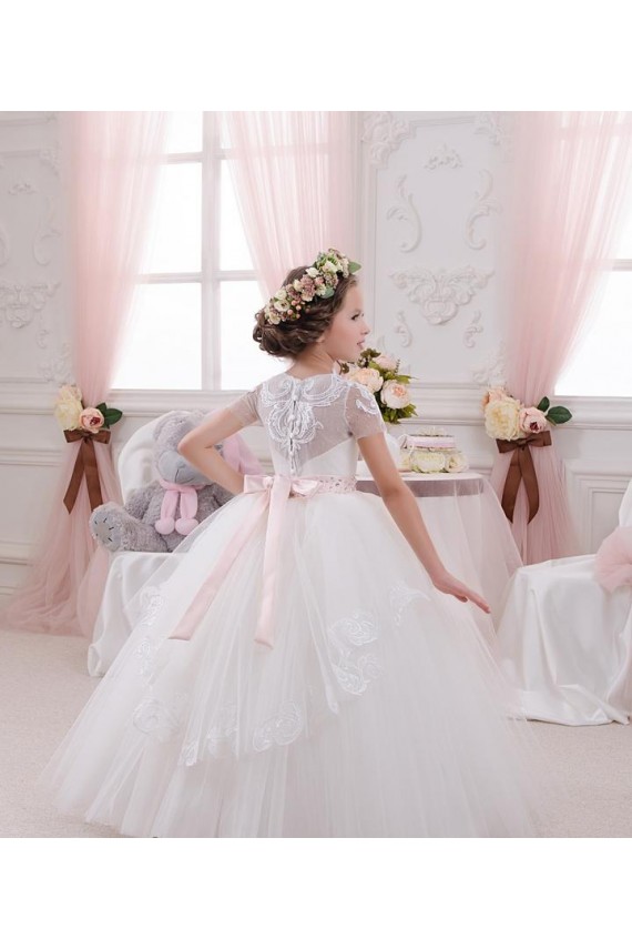 Ivoire Princesse Tulle Dentelle Longue Robes de demoiselle d'honneur - fillette en Gros