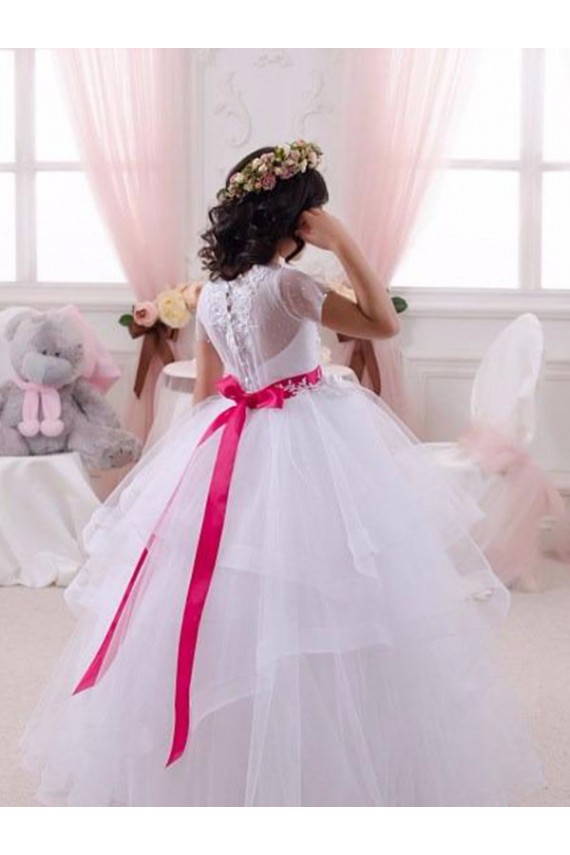 Ivoire Princesse Tulle Dentelle Longue Robes de demoiselle d'honneur - fillette en Gros