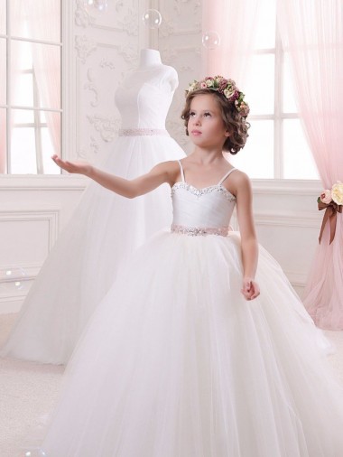 Ivoire Princesse Tulle Longue Robes de demoiselle d'honneur - fillette en Gros