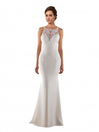 Ivoire Sirène Balayage train Dentelle Crêpe Stretch Robes de mariée en Gros