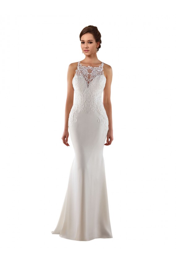 Ivoire Sirène Balayage train Dentelle Crêpe Stretch Robes de mariée en Gros