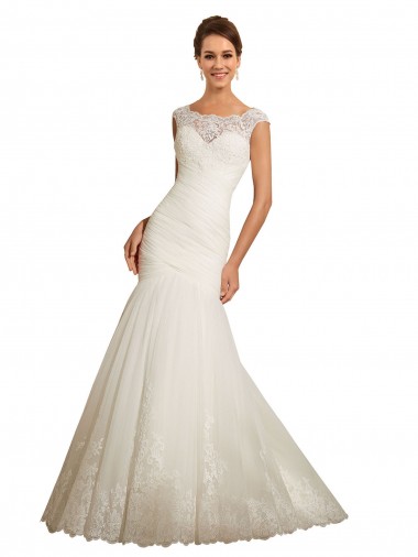 Ivoire Sirène Bateau Tulle Dentelle Robes de mariée en Gros