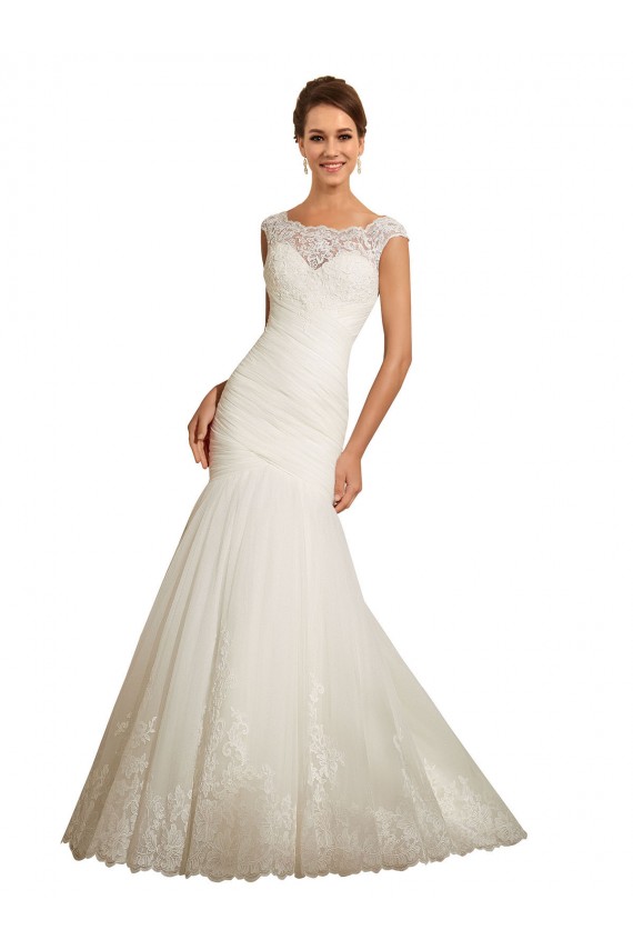Ivoire Sirène Bateau Tulle Dentelle Robes de mariée en Gros