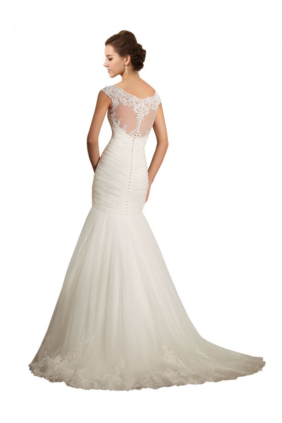 Ivoire Sirène Bateau Tulle Dentelle Robes de mariée en Gros
