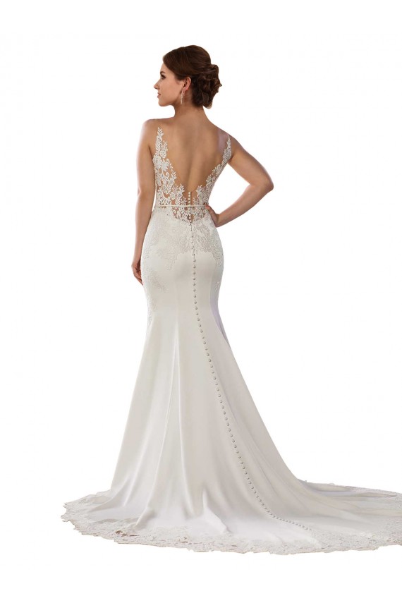 Ivoire Sirène Col V Dentelle Crêpe Stretch Robes de mariée en Gros