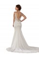 Ivoire Sirène Col V Dentelle Crêpe Stretch Robes de mariée en Gros