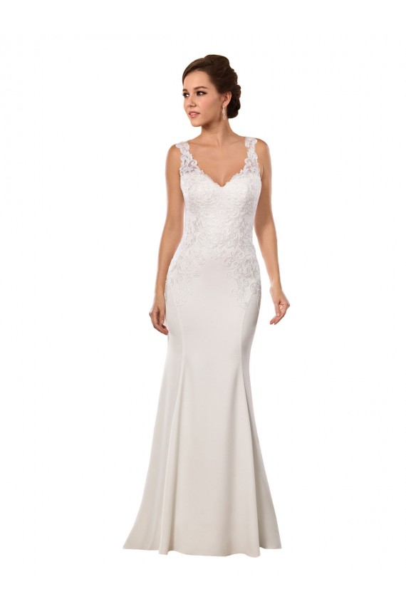 Ivoire Sirène Col V Dentelle Crêpe Stretch Robes de mariée en Gros