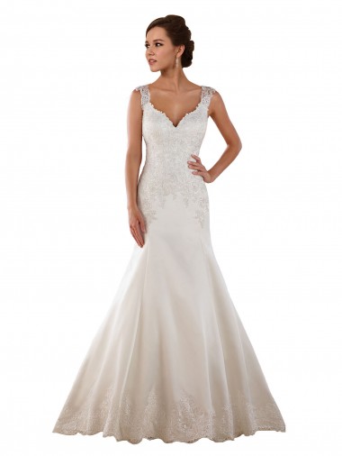 Ivoire Sirène Col V Satiné Classique Robes de mariée en Gros