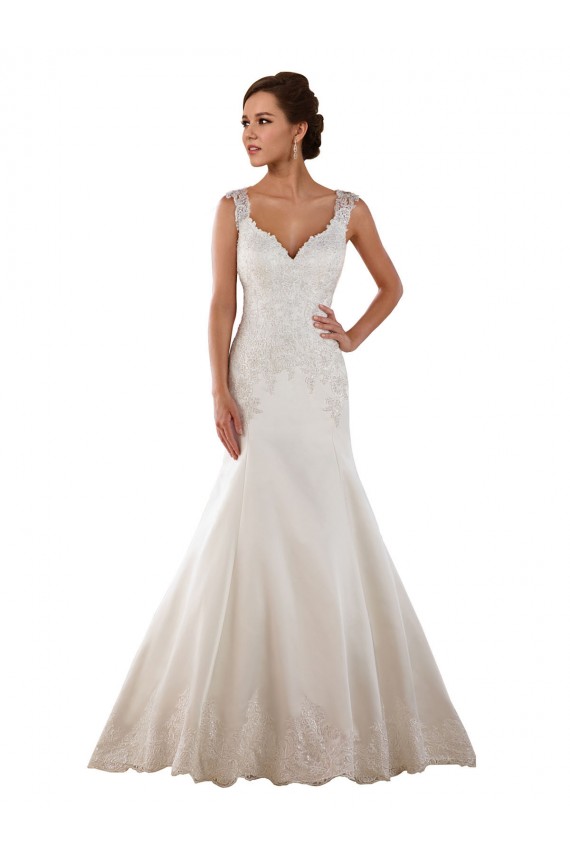 Ivoire Sirène Col V Satiné Classique Robes de mariée en Gros